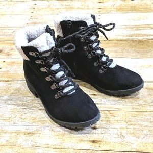 Girls Vegan Suede Black Lace Up Boots Size 3